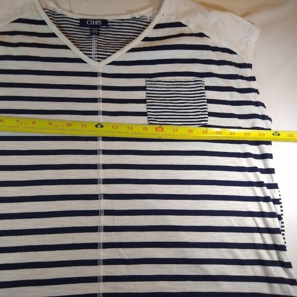 Chaps women's 1X blue & white striped cap sleeve tee - Picture 5 of 9